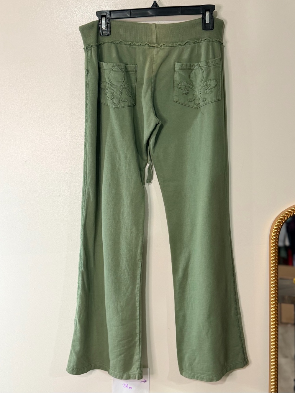 Fleur De Lis Olive Green Wide-Leg Knit Pants